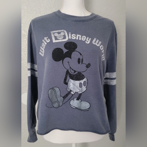 Disney Tops - Disney World Retro Vintage Style Crop Long Sleeve Tee - Blue - Women's Medium